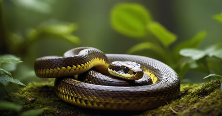 snake in jungle, close up look macro photography 