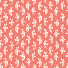 Fun birds inspirational words hand lettering seamless pattern. Decorative folk bird seamless texture