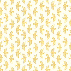 Fun birds inspirational words hand lettering seamless pattern. Decorative folk bird seamless texture