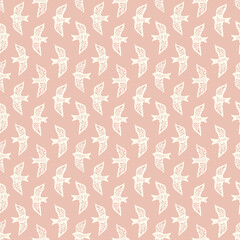 Fun birds inspirational words hand lettering seamless pattern. Decorative folk bird seamless texture