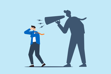 Fototapeta premium Depressed businessman self shadow blame with megaphone