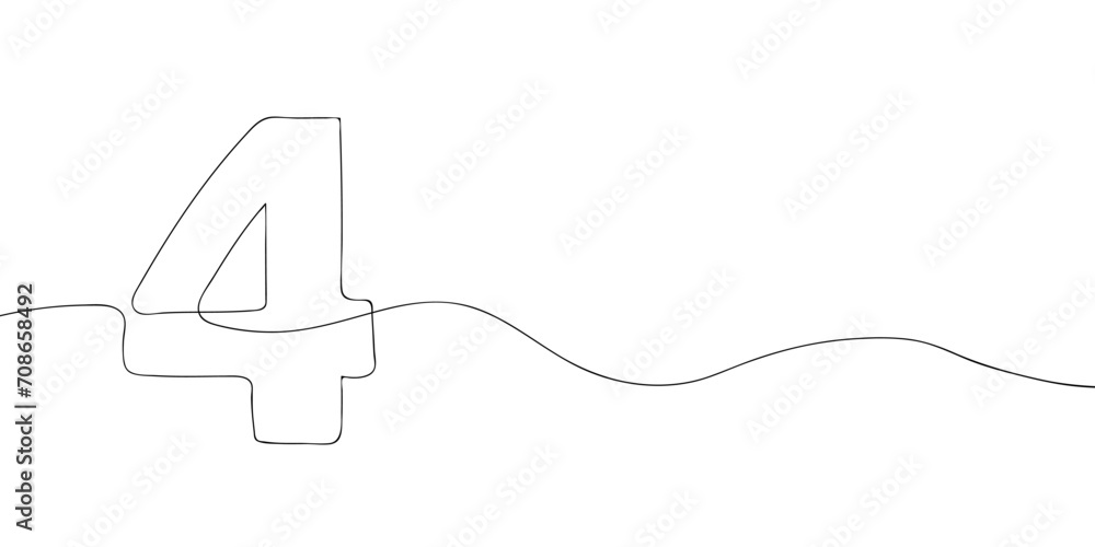 Poster a number four drawing in one line. number four vector icon.
