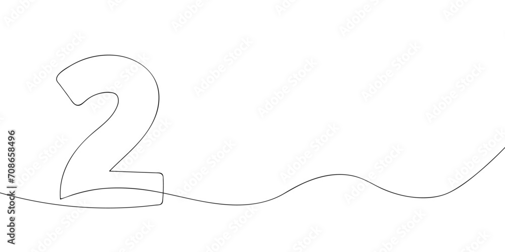 Aufkleber a number two drawing in one line. number two vector icon.