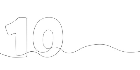 A number ten drawing in one line. Number ten vector icon.