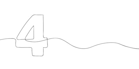 A number four drawing in one line. Number four vector icon.