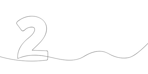 A number two drawing in one line. Number two vector icon.