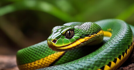Fototapeta premium snake in jungle, close up look macro photography 