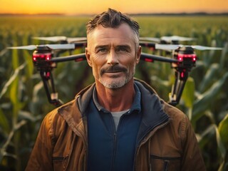 A glimpse into the future of farming with drones working on crop fields, showcasing the integration of technology in agriculture for increased efficiency