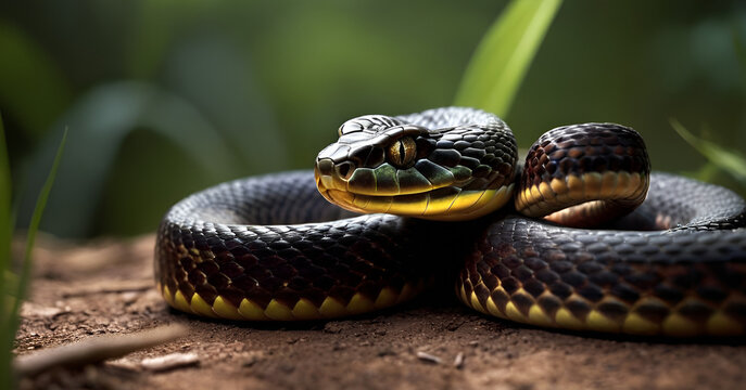 snake in jungle, close up look macro photography 