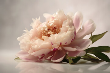 Peony flower on neutral pastel white background. Minimal stylish still life floral composition