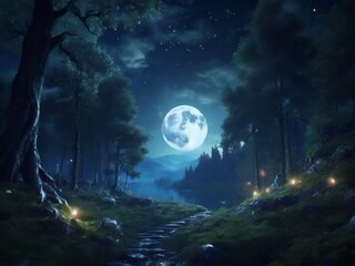 Halloween night scene with moon