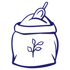 Vector line icon sacks bag rice seed.