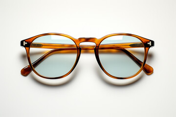 A pair of retro-style eyeglasses, carefully positioned on a clean white background, reflecting a blend of classic design and modern aesthetics.