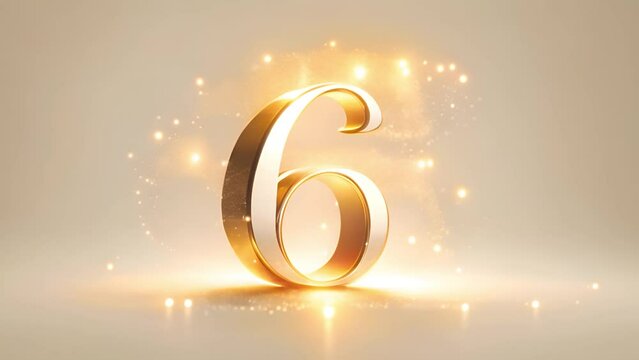 A Video of Golden Number Six with Sparkling Glitter &ndash; Perfect for Sixth Place Celebrations, Anniversaries, and Special Occasions