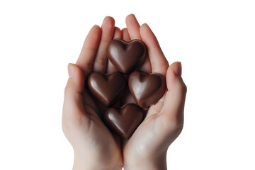 Holding Heart Chocolates in Hands on transparent background PNG AI generated