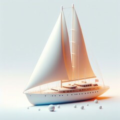 Sailing Yacht Adventure. 3D Cartoon Clay Illustration on a light background.