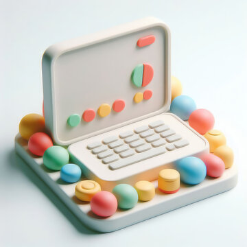 Web Interface Development. 3D Cartoon Clay Illustration on a light background.