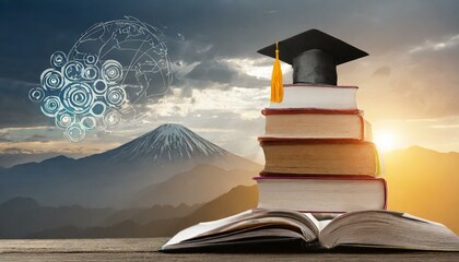 graduation cap and diploma, book, open, education, school, page, literature, reading, AI genrat 