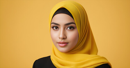 muslim hijab girl in yellow background