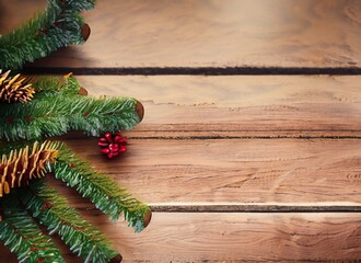 green christmas tree on wooden board 