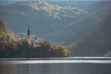 Famous alpine Bled lake (Blejsko jezero) in Slovenia