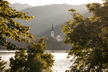 Famous alpine Bled lake (Blejsko jezero) in Slovenia