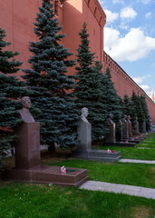A memorial cemetery located along the Kremlin Wall. Burial without cremation in a coffin and a grave near the Kremlin wall to the right of the Mausoleum.