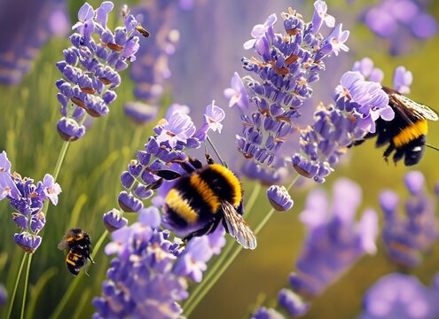 bumblebee collects honey on lavender 