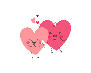 Happy cartoon hearts couple in love. Vector Valentine's day illustration