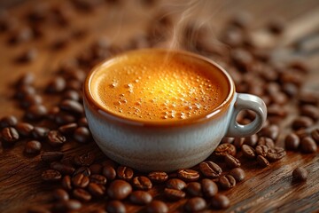 Hot Beverage Delight on woody background JPG AI generated