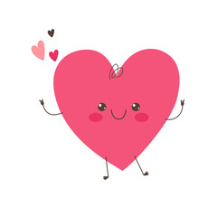 Smiling heart cartoon character. Valentine`s Day vector illustration