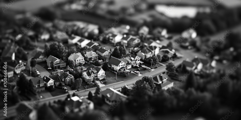 Poster a black and white photo capturing the essence of a small town. this image can be used to depict nost