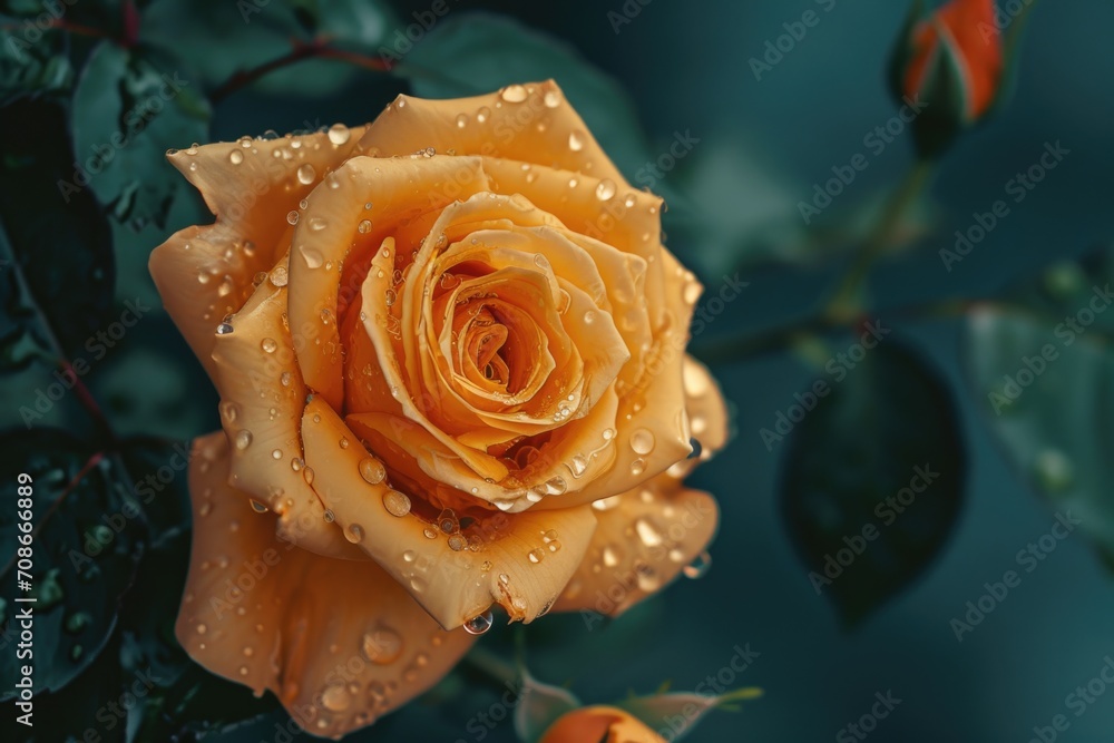 Poster a beautiful yellow rose with sparkling water droplets. perfect for adding a touch of elegance to any