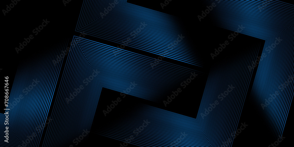 Poster dark blue abstract background with glowing square geometric lines. modern shiny blue lines pattern. 