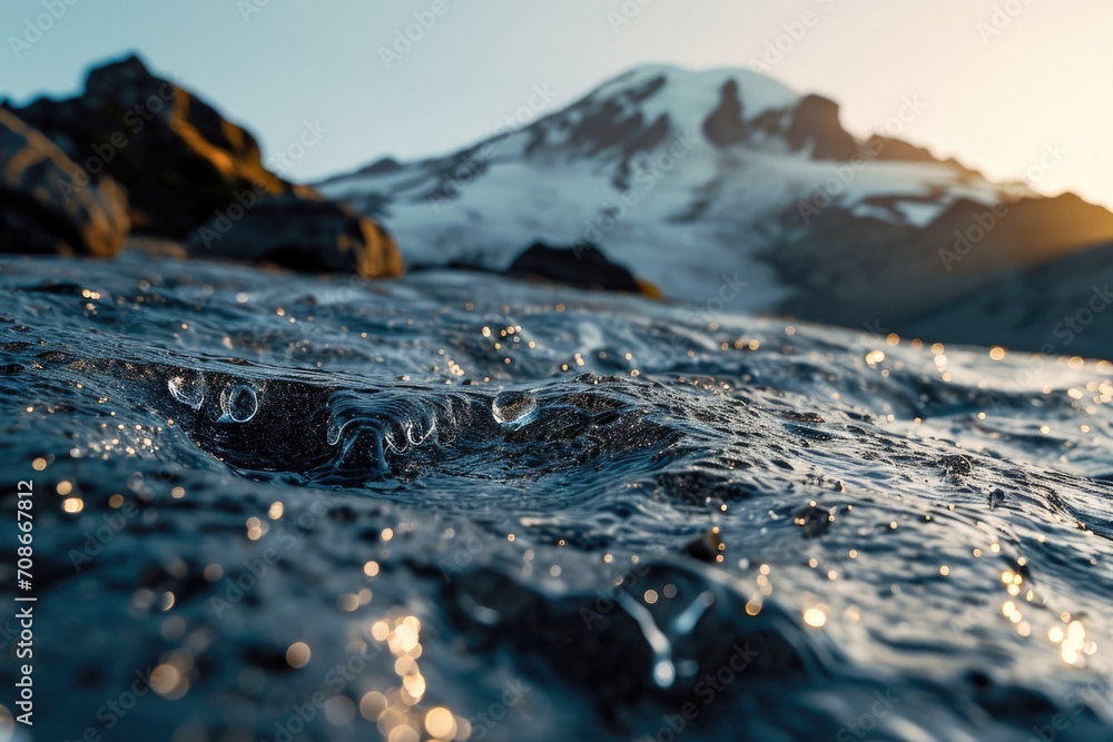 Poster a close-up view of a mountain with its reflection in a body of water. ideal for travel or nature-the