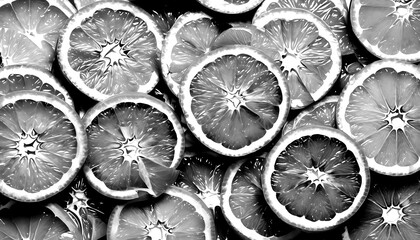 Sliced oranges closeup black and white 