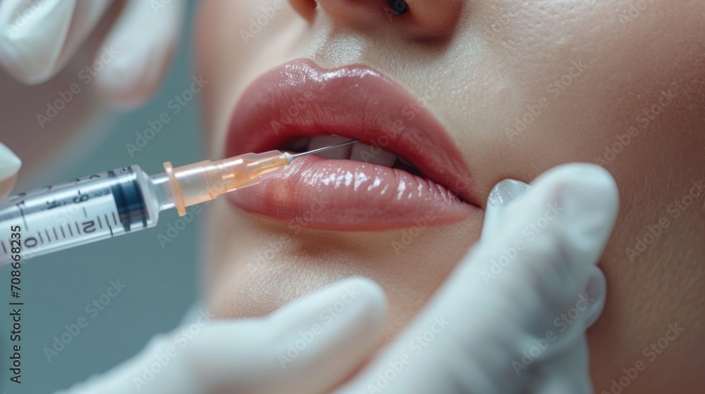 Aufkleber a close-up view of a person receiving an injection. this image can be used to illustrate medical pro