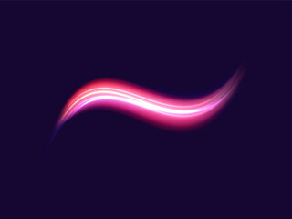 Pink light lines of speed movement. Light everyday glowing effect. Semicircular wave. Light trail curve swirl. Neon lines of speed and fast wind. Optical fiber incandescent. Pink glowing shiny.