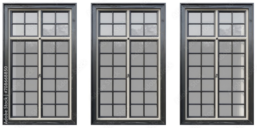 Poster A set of three windows pictured on a white background. Ideal for use in architectural designs or home improvement projects