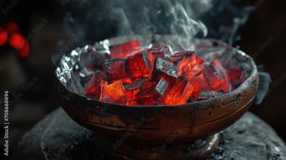 Aufkleber a metal bowl filled with red hot coal, perfect for creating warmth and ambiance. ideal for use in fi