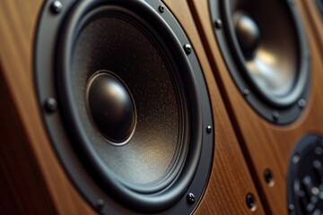 A detailed view of a pair of speakers. Ideal for music-related projects or audio equipment advertisements