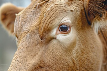 A detailed view of a brown cow's face. Perfect for farm or animal-themed projects