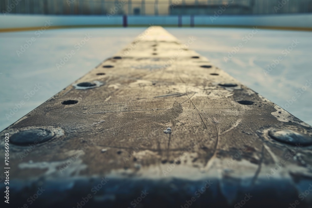 Poster a detailed view of a metal object resting in the snow. this image can be used to depict winter, cold