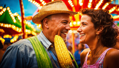 Middle-aged couples on vacation taste street food