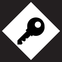 Key icon vector. Key logo design. Key vector icon illustration in rhombus isolated on black background