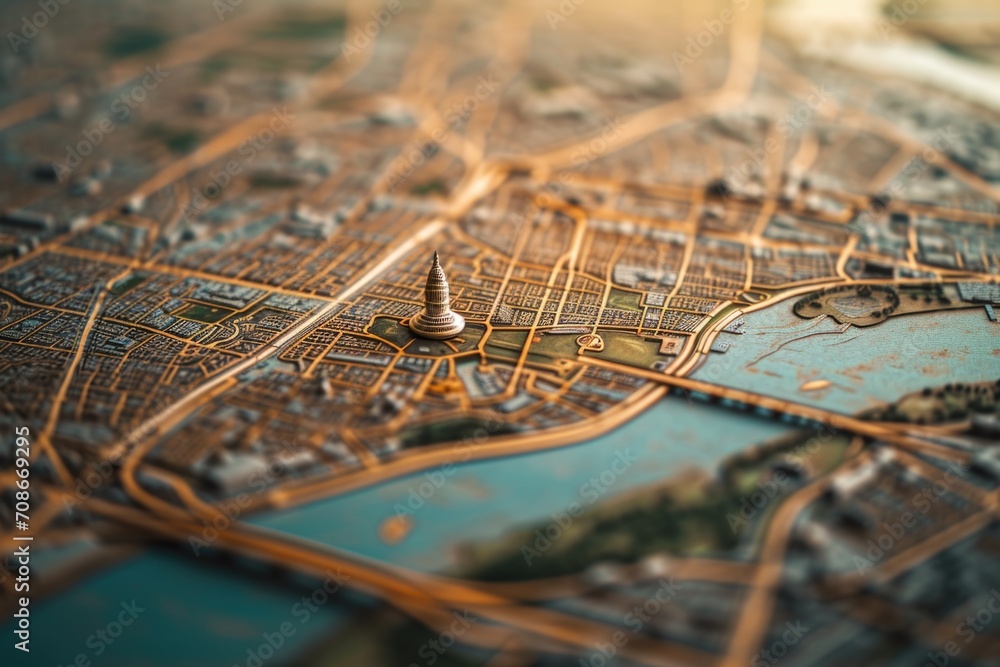 Poster a detailed close-up of a city map. useful for travel guides and navigation apps
