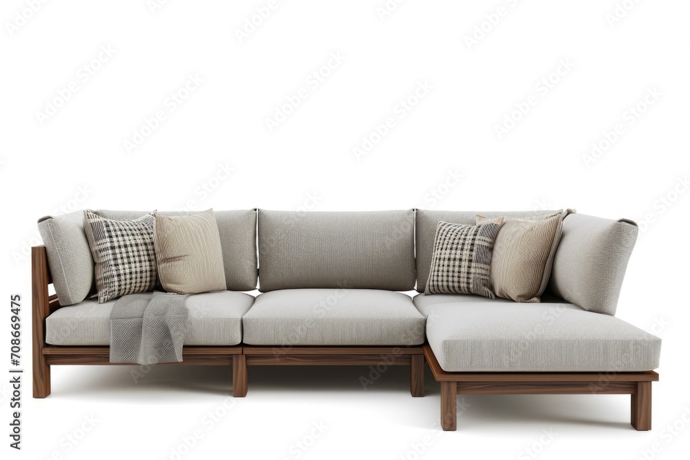 Poster A comfortable couch with soft pillows and a warm blanket on top. Perfect for creating a cozy and inviting atmosphere.