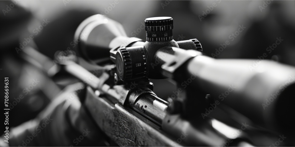 Aufkleber a detailed close-up of a rifle with a scope attached. this image can be used to depict firearms, hun