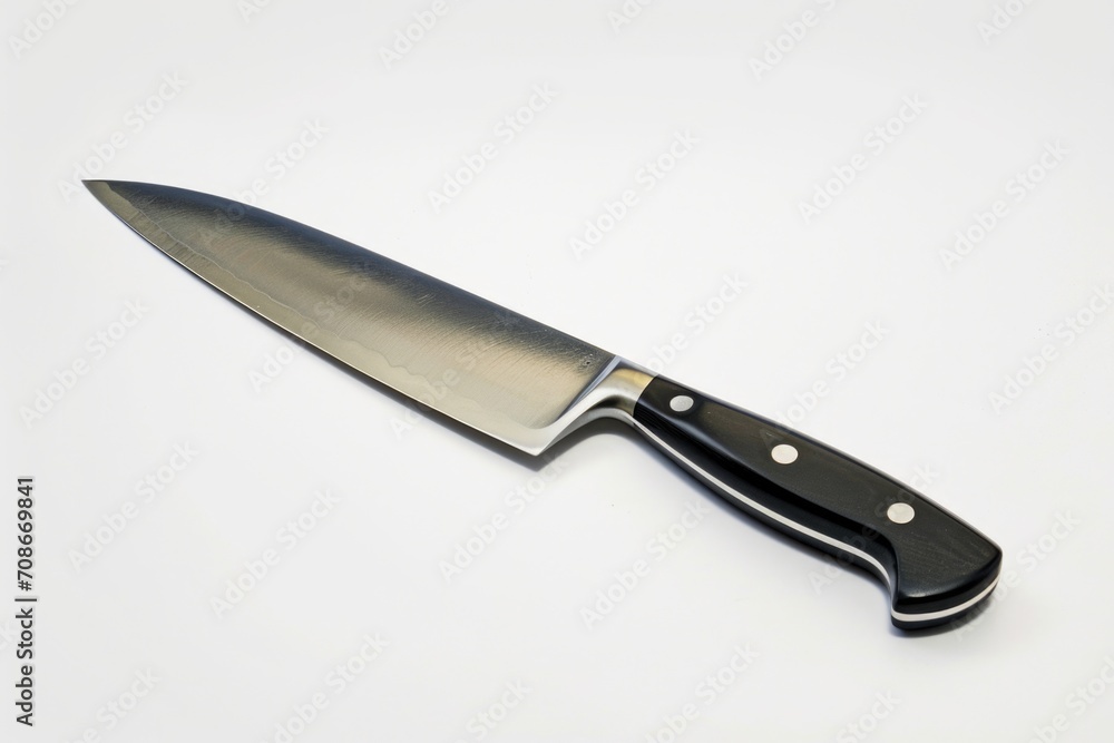 Aufkleber a knife with a black handle is placed on a white surface. this image can be used in various contexts