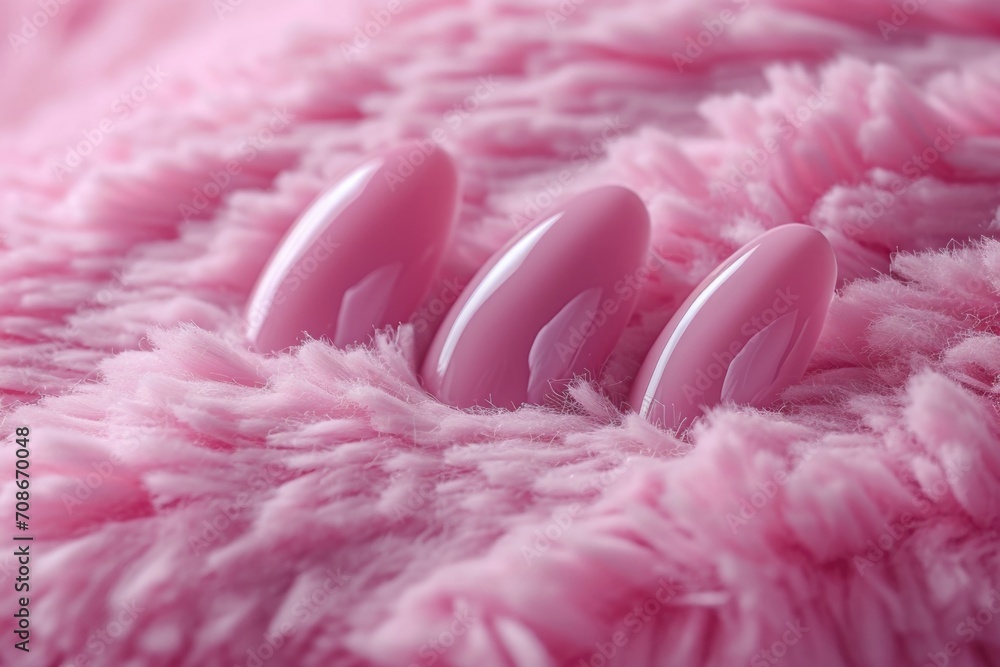 Poster A detailed view of a pink object placed on a soft pink blanket. Perfect for showcasing delicate and feminine items.